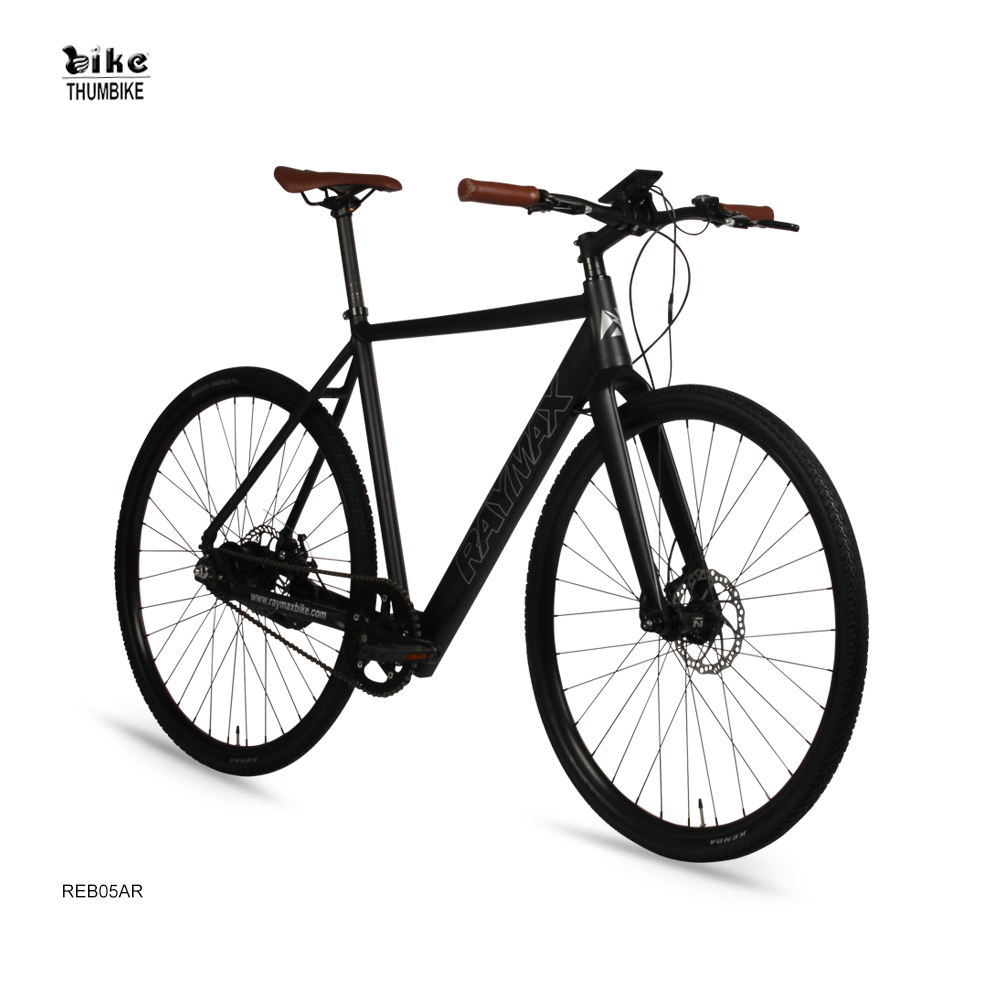 Elegante bicicleta de ciudad eléctrica urbana negra con transmisión por correa 